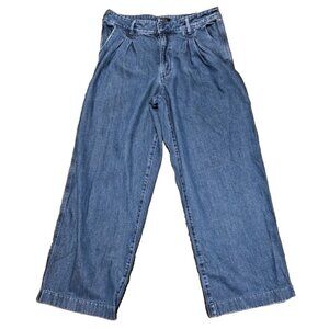 Banana Republic Jeans Womens 14 Blue High Rise Wide Leg Pleated Denim Trousers